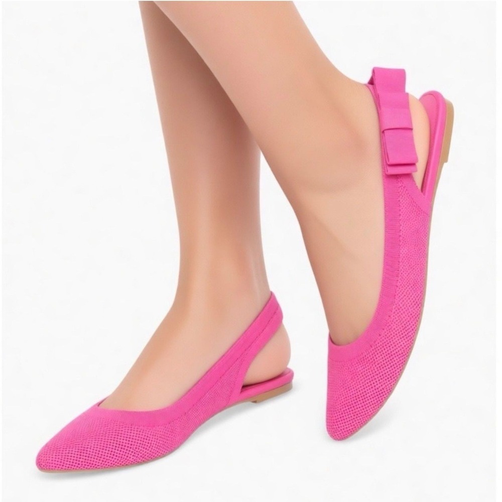 Tahari Singapore Pink Slingback Flats Bow Pointed Toe Knit Size 6.5 New